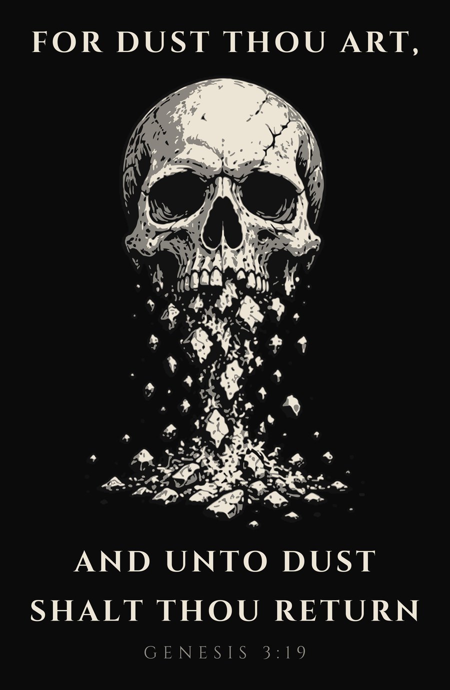 A skull dissolving into falling dust